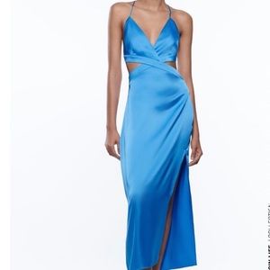 Satin Cut out Blue Dress